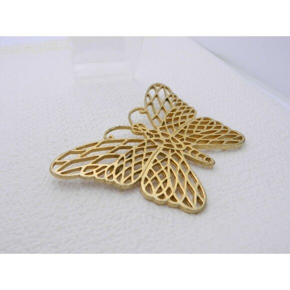 Vintage Gold Tone PL Signed Large Butterfly Filigr - Picture 2 of 5